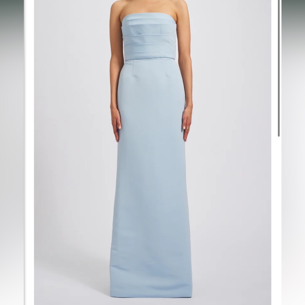 Amsale Sonia Strapless Light Blue Maxi Gown